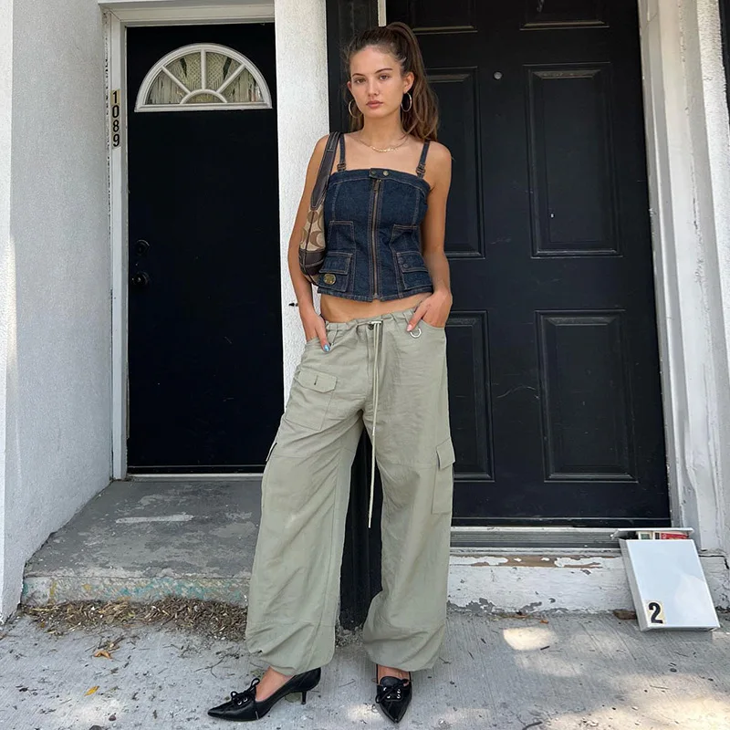 

Женские брюки-карго на молнии, с карманами, в стиле пэчворк