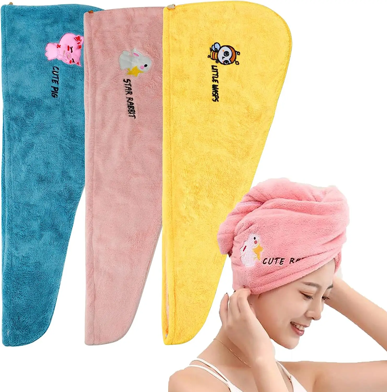 Microfiber Hair Towel Wrap With Buttons Super Absorbent Twis