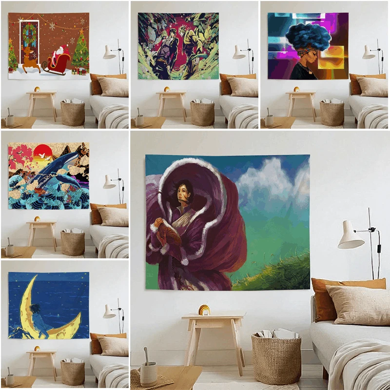 

Japanese Aesthetic Room Decor Blanket Cartoon Characters Decoration Tapestry Dormitory Hippie Background Table Cover Picnic Mats