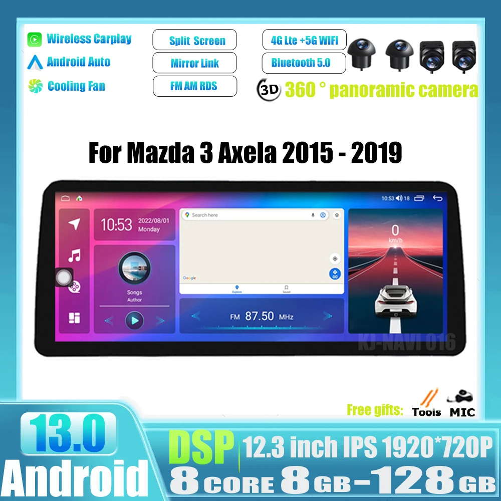 

Автомобильная стереомагнитола 12,3 дюймов, Android 13, для Mazda 3 Axela 2015-2019, мультимедийный радиоплеер, GPS-навигация, головное устройство с видео