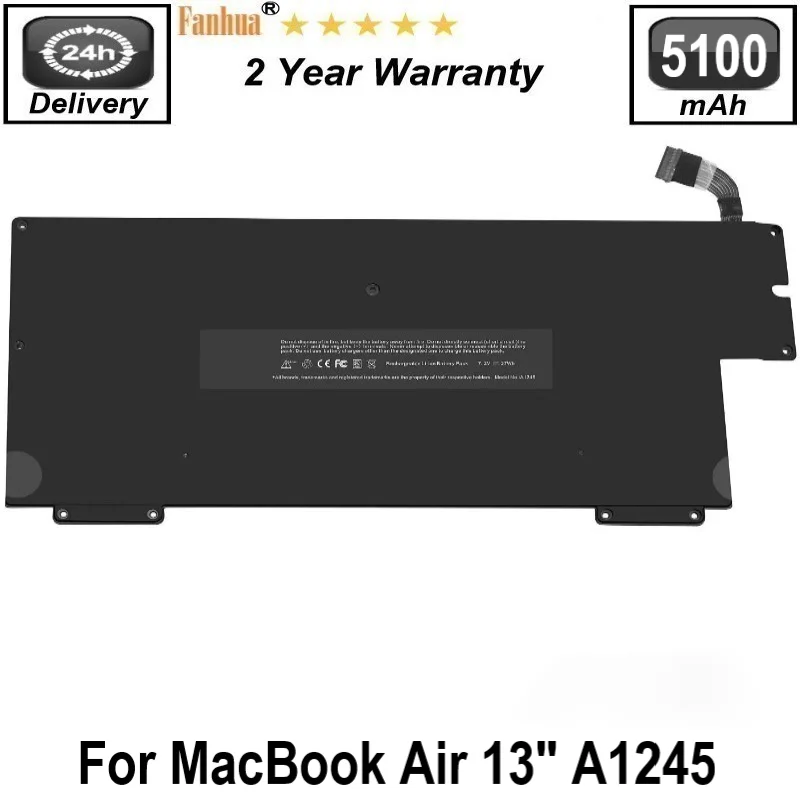 37Wh/5100mAh Replacement Battery A1245 A1237 A1304, Made for Early/Late 2008 Mid 2009 MacBook Air 13 inch