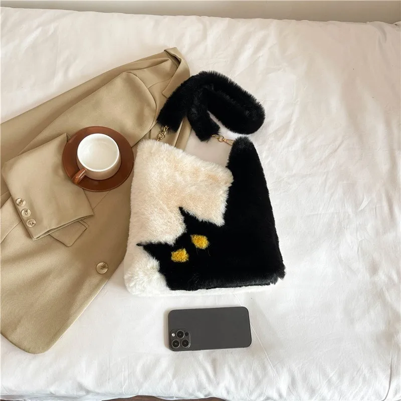 Осенне-зимние мягкие новые сумки-ведра милая мультяшная контрастная женская