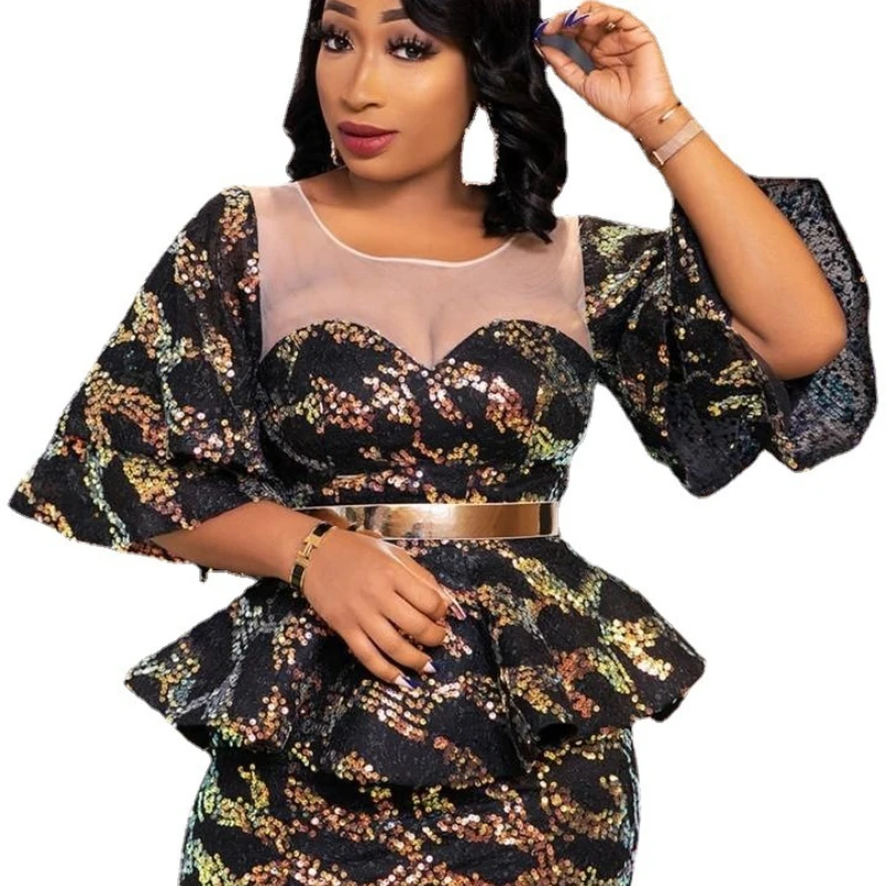 

African Wedding Dresses for Women 2022 New African Clothing Dashiki Sequin Evening Party Maxi Long Dress Robe Africaine