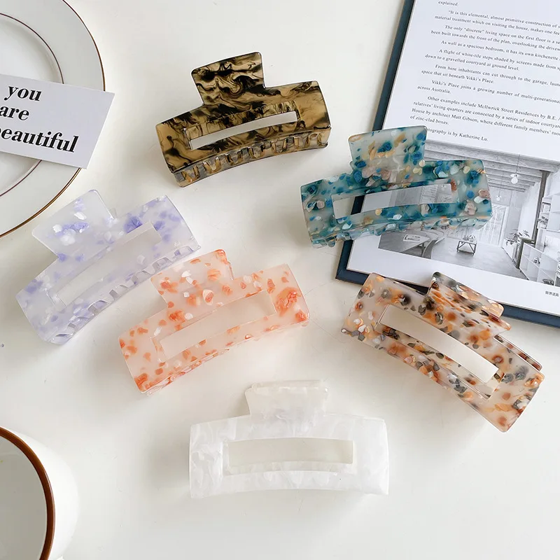 

Rectangular Acrylic Marble Big Hair Claw Shark Grab Clip Women's Back Head Hairpin Geometric Hairpin Hair Accessories