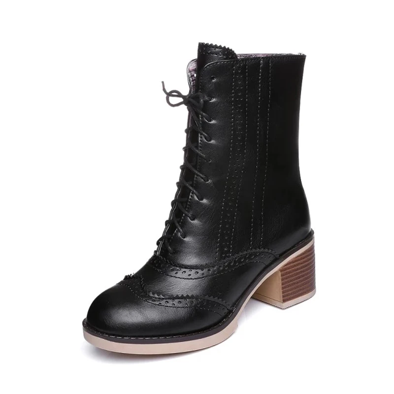 

Большие размеры; Модные ботинки для женщины большого размера; Ботинки на шнуровке с круглым носком; Удобная женская обувь