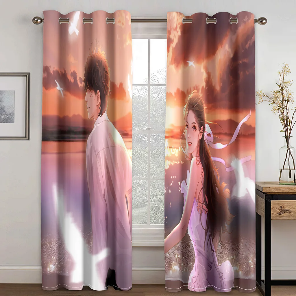 

Anime Couple Print Curtain Romance for Girls Bedroom Window Can be Use Curtain Magnetic Clips 95% Shading Hook Curtain