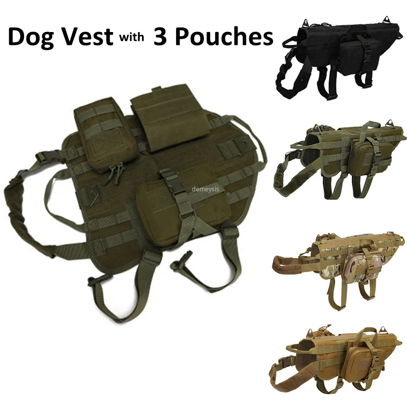 Tactical K9 Training Dog Vest Camouflage Dog Harness Tactic  Pet Molle Vest with First Aid Kit Pouch & Water Bottle Holder