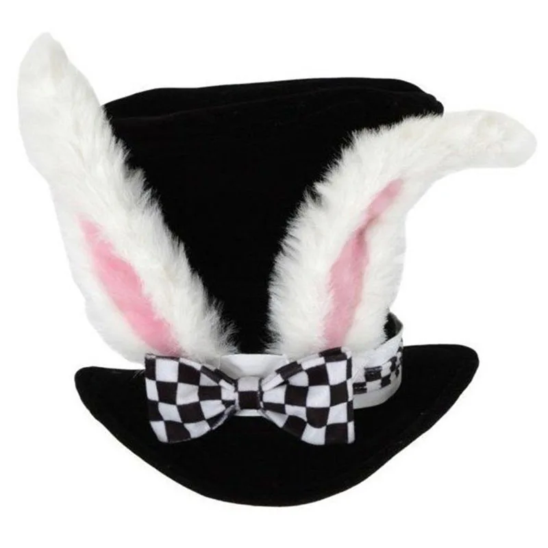 

Easter Day White Rabbit Top Hat Alice Wonderland Cosplay Bunny Bowler Men Women March Hare Costume Accessory Topper With Ears