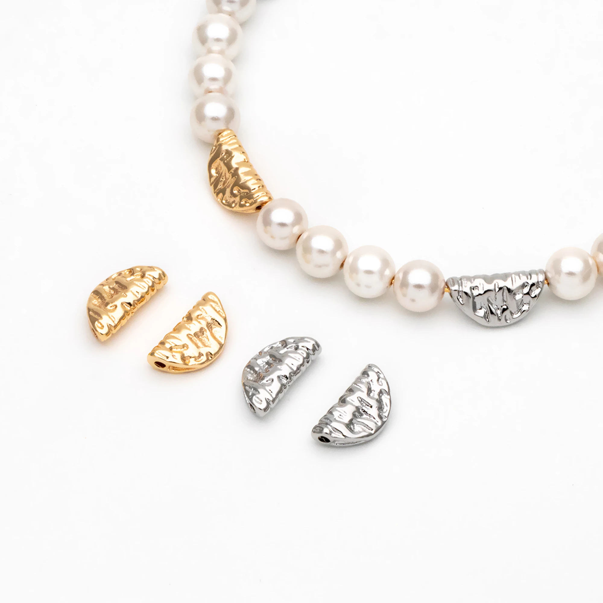 10 шт. золотые/серебряные текстурированные полукруглые бусины-разделители бусины