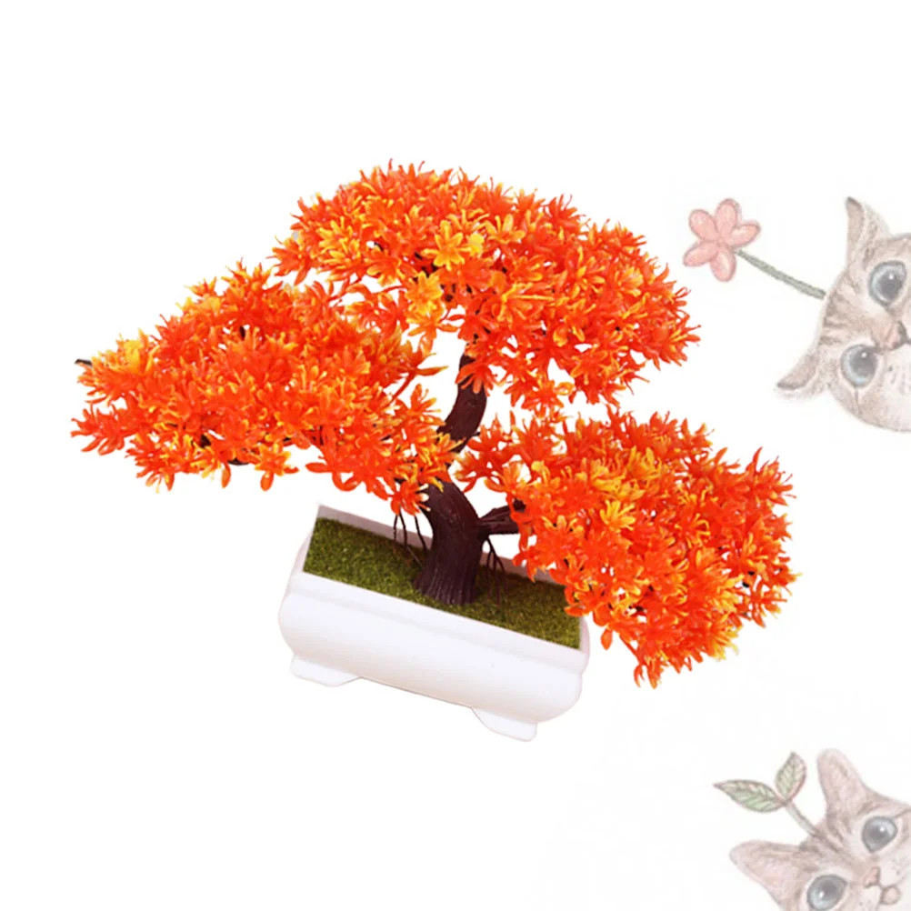 

Simulative Plants 3 Fork Greeting Pine Plastic Potted Plant Small Ornaments (Red)