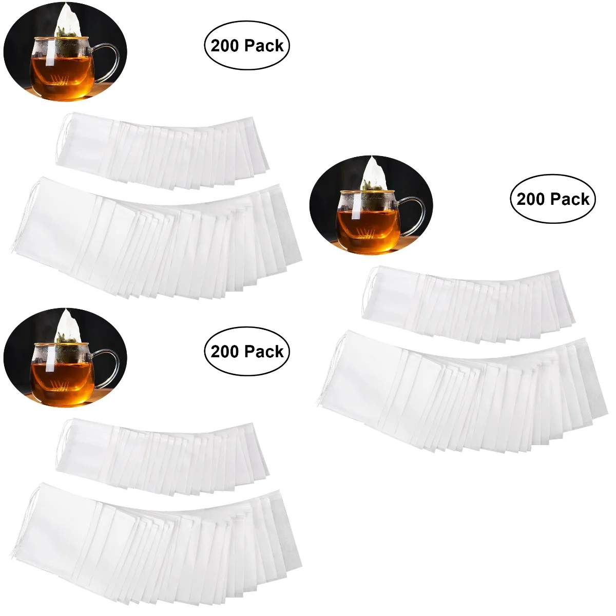 

3pcs OUNONA 200pcs Drawstring Tea Bag Empty Tea Bags for Loose Leaf Tea Powder )