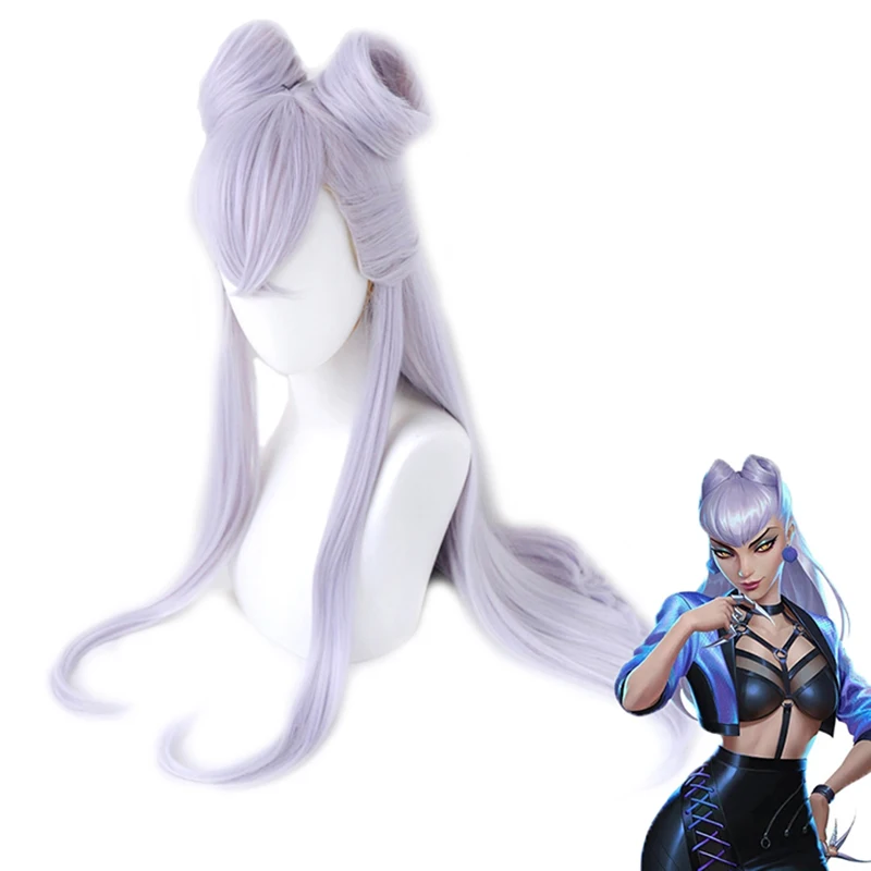 

Парик для косплея Эвелинн из игры LOL League of Legend KDA Baddest, длиной 80 см, парик с булочками, термостойкие синтетические волосы для вечеринки на Хэлл...