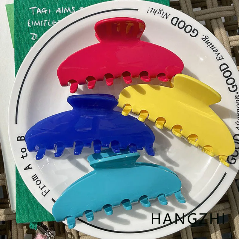 Hair Clip Trendy Red Yellow Blue Simple Shark Claw For Women Girl Summer Daily Party Head Jewelry 2023