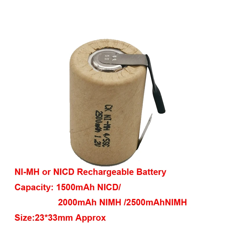 

4/5 SC 1500mAh 2000mAh 2500mAh NI-MH NI-CD 4/5SC Rechargeable Power Battery Cell With Tabs 23*33mm Size