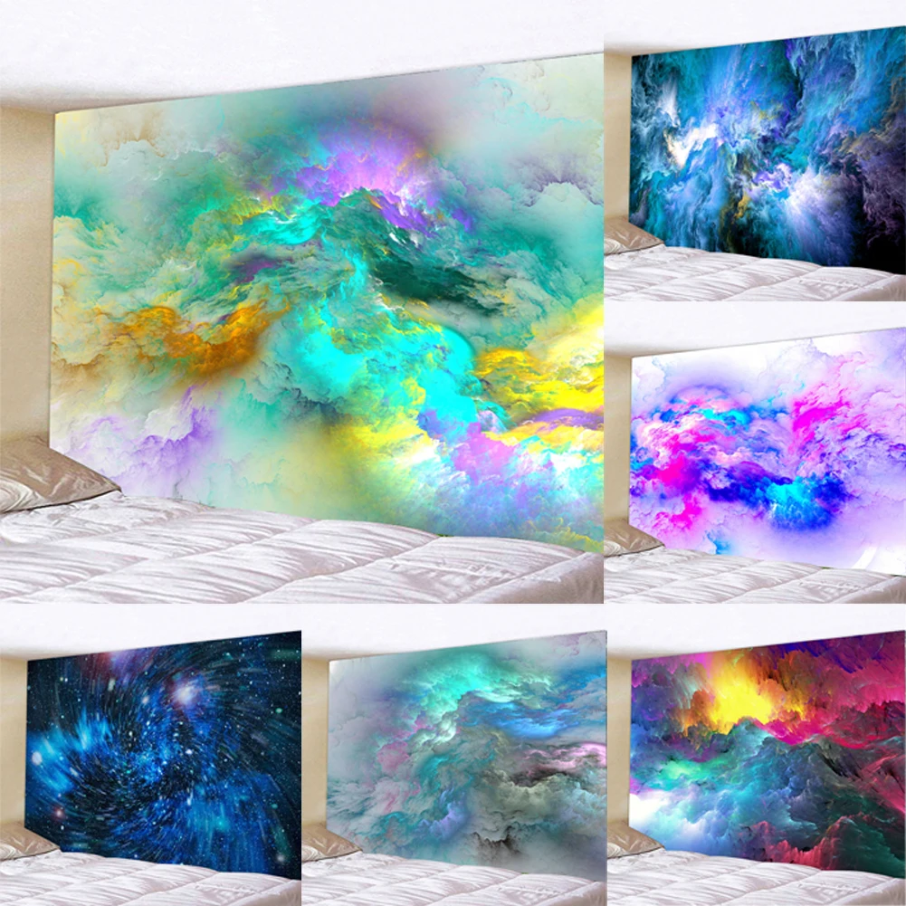 

Psychedelic Space Nebula Tapestry Tie Dye Style Tapestries Colorful Clouds Wall Covering Star Cluster Sky Background Wall Cloth