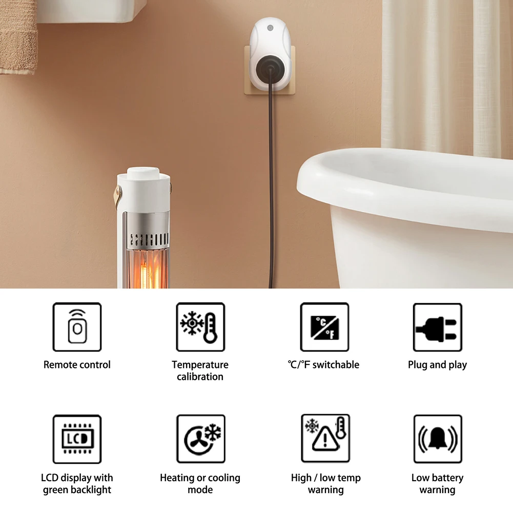 

Wireless Thermostat Thermostat Green Backlight Switchable Mode Table Stand Socket Wireless Thermostatforheating