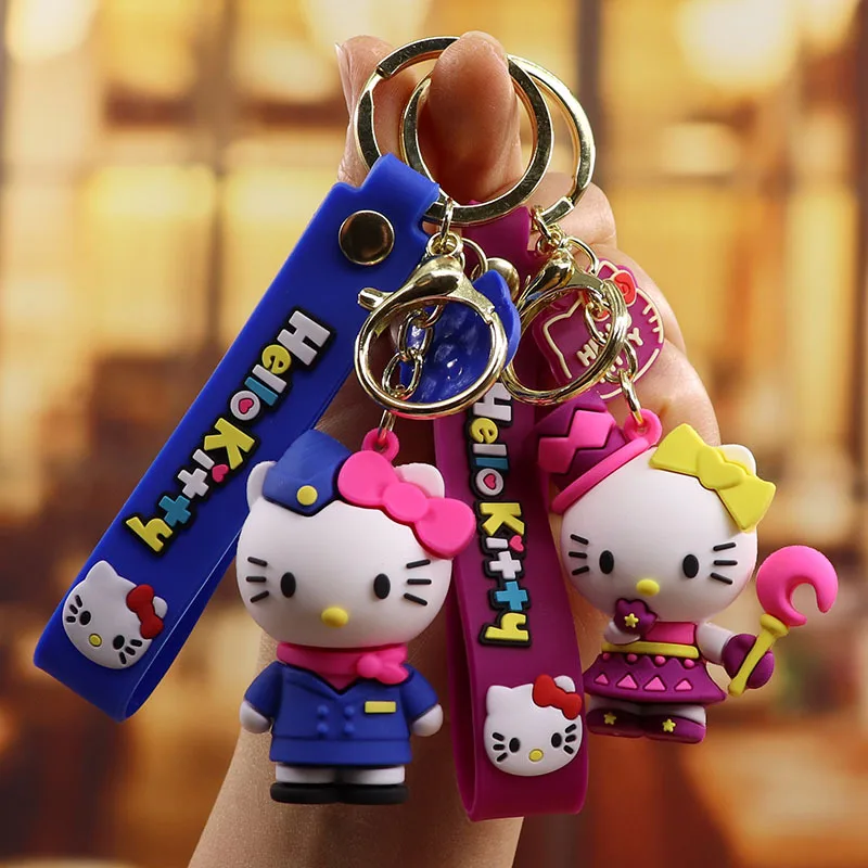 

Anime Sanrio Hello Kitty PVC Keychain Cute Cartoon Cross-dressing Doll Car Charms Phone Charm Decorations Girl Bag Pendant Gifts