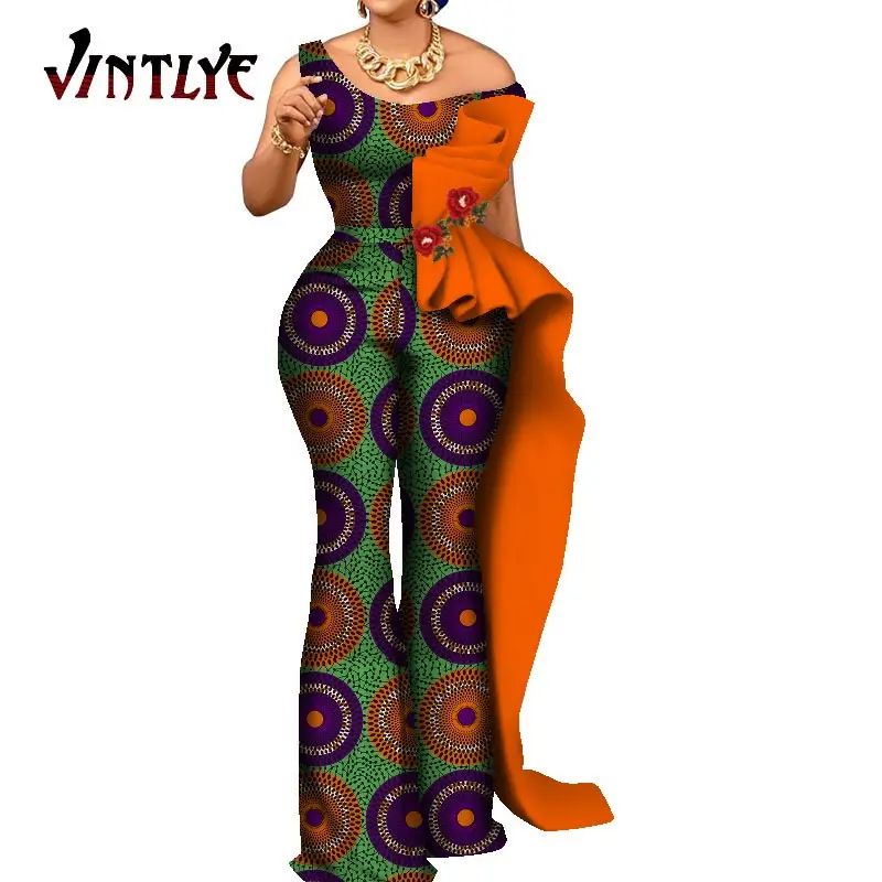 Bazin Riche African Jumpsuit for Women Patchwork Strapless Jumpsuit with Ruffle Large Size African Lady Clothing WY7871