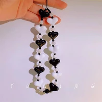 ins style personality resin black and white love stripes acrylic beaded lanyard female mobile phone chain exquisite jewelry gift