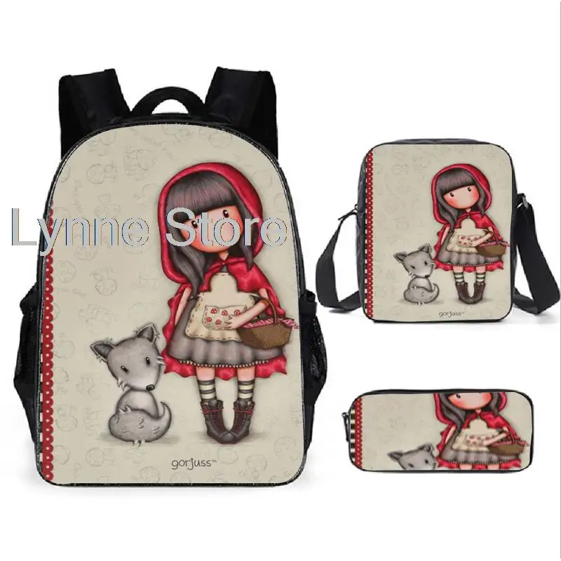 Santoro Cartoon Gorjuss Game Anime Children Backpack Kids pencil bags stationery box laptop mochila children Gifts Three-Piece