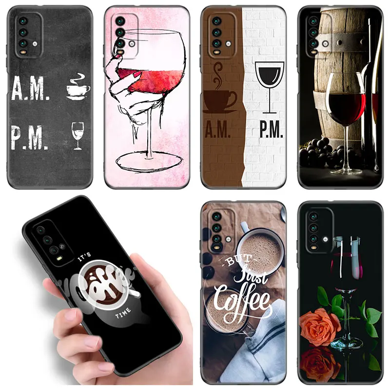 Coffee Wine Cup Phone Case For Xiaomi Redmi 7A 8A 9A 9C 9i 10A 10C K20 K40 Note Mi 9T Pro A2 8 9 SE Lite A3 Mix3 6X Black Cover