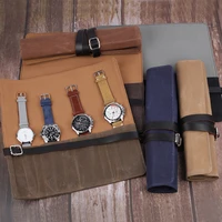 luxury vintage watch roll travel case wet wax canvas personalised display box 4 slots wrist watches jewelry storage pouch