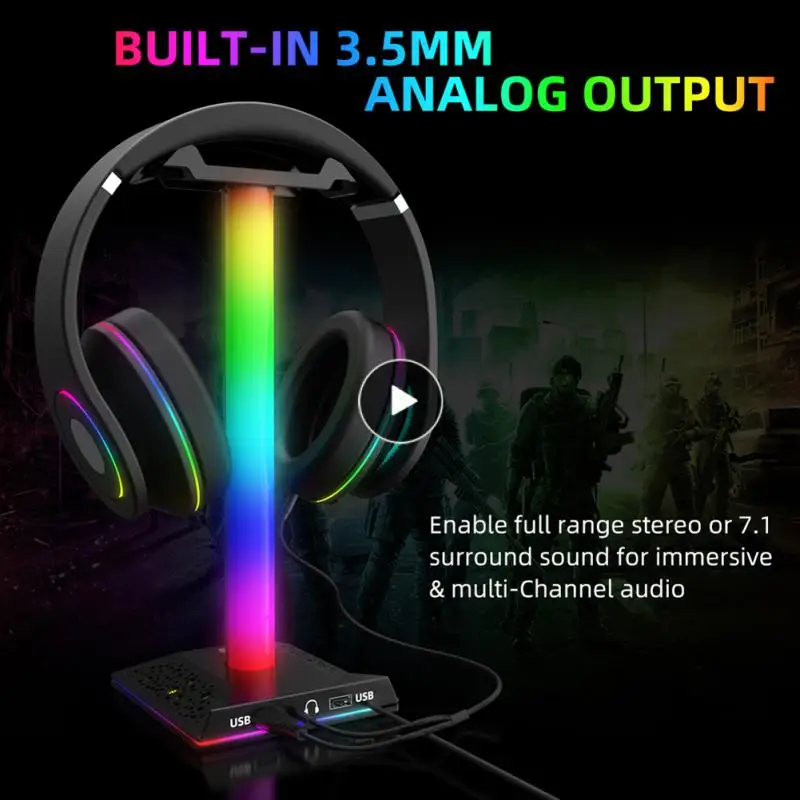 

Dual Usb Hub Jack Gaming Headset Hanger Holder Rgb Lighting Pc Gamer Accessories Rgb Headphone Holder For Ps5 Accessories