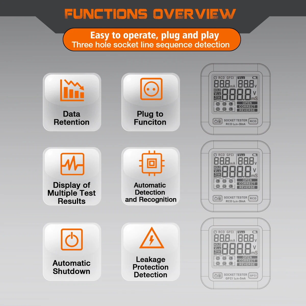 HOMTOOLS HM58 цифровой тестер розеток умный детектор напряжения RCD заземление нулевая