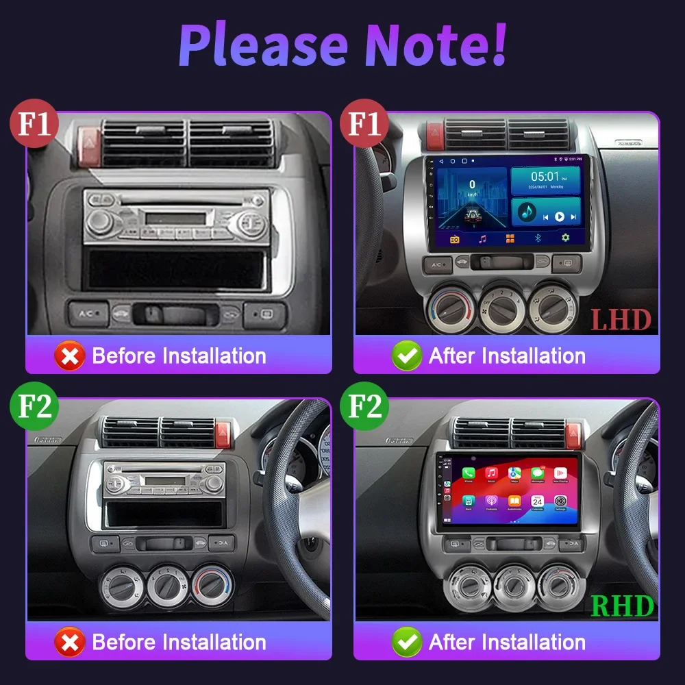 Android 14 для Honda Jazz 1 GD 2001-2008 Автомобильный радиоприемник Мультимедийный видеоплеер