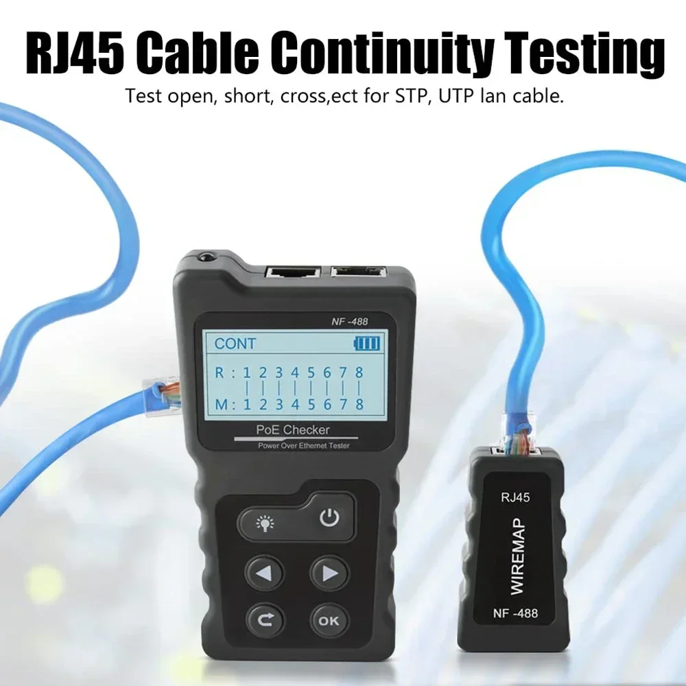 Noyafa NF-488 ЖК-сетевой кабель PoE Checker Встроенный тестер напряжения и тока с кабельным