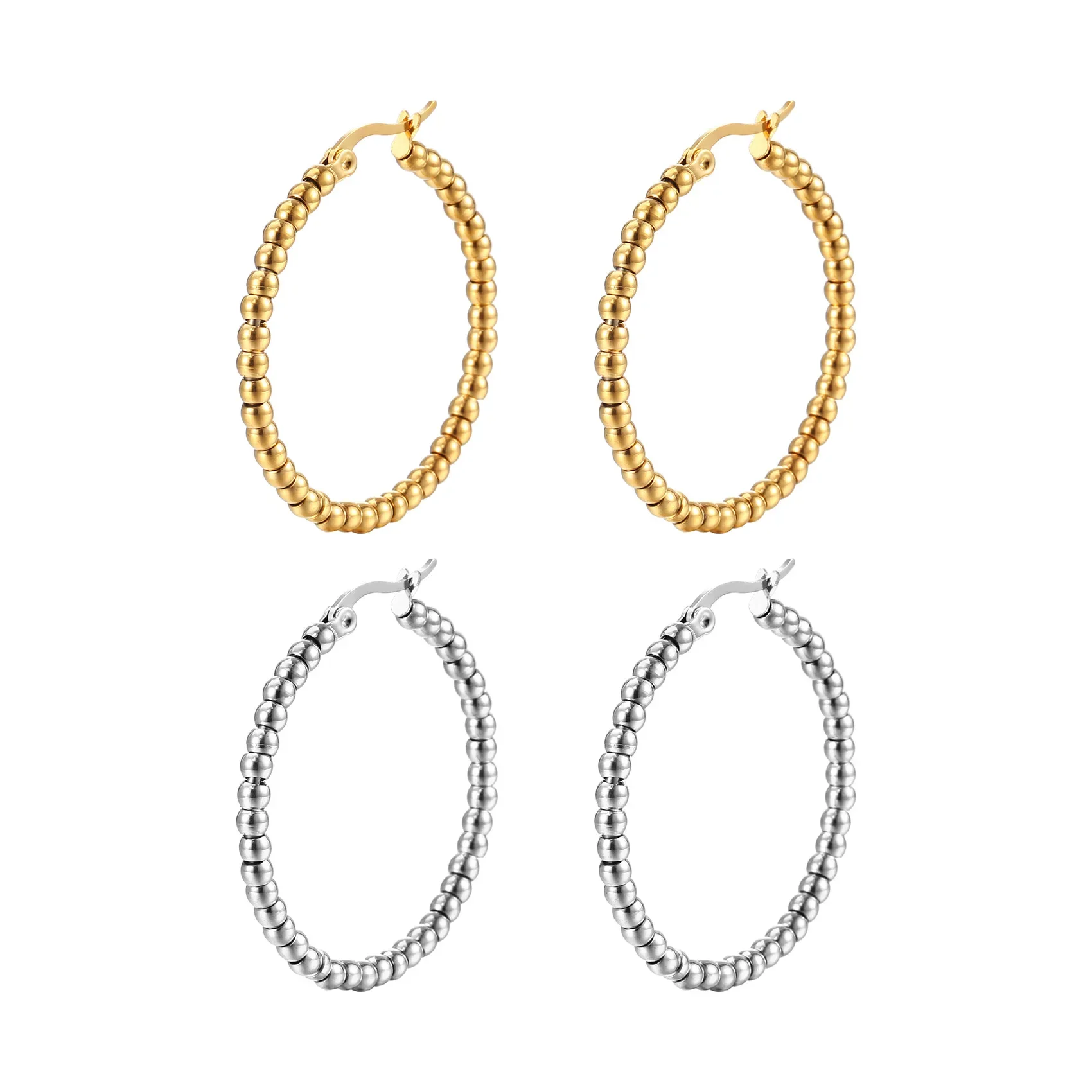 Flyfyp Позолоченные шикарные водонепроницаемые серьги-кольца из нержавеющей стали