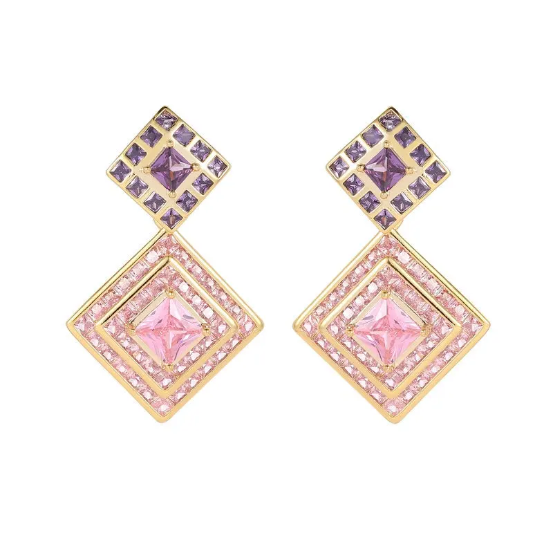 

Rhombus Cubic Zircon Crystals Earring for Bride, Classic Women Girl Dangler Birthday Party Jewelry LYJ236