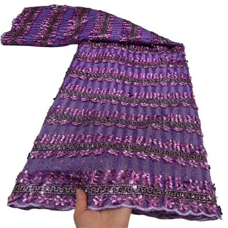 

2022 фиолетовый Гипюр кружево шнур кружева вышивка Африканский 3D цветок кружева с блестками Высокое качество Нигерия кружевная ткань для сва...