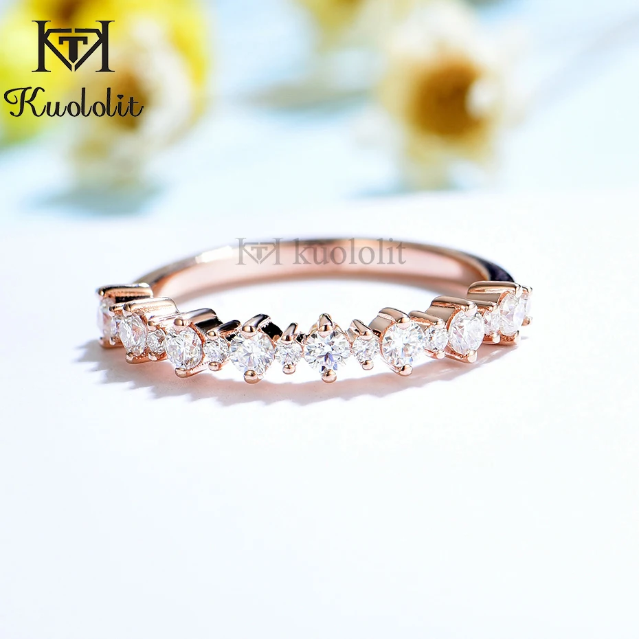 

Kuololit 585 14K 10K розовое золото пузыря кольцо для Для Женщин Муассанит солитер кольцо соответствующий половине вечности обручальное кольцо Обручение D