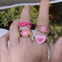 new sweet cute drip oil creative cartoon rings for women girls fashion korean colorful heart rings jewelry luxury accessories
