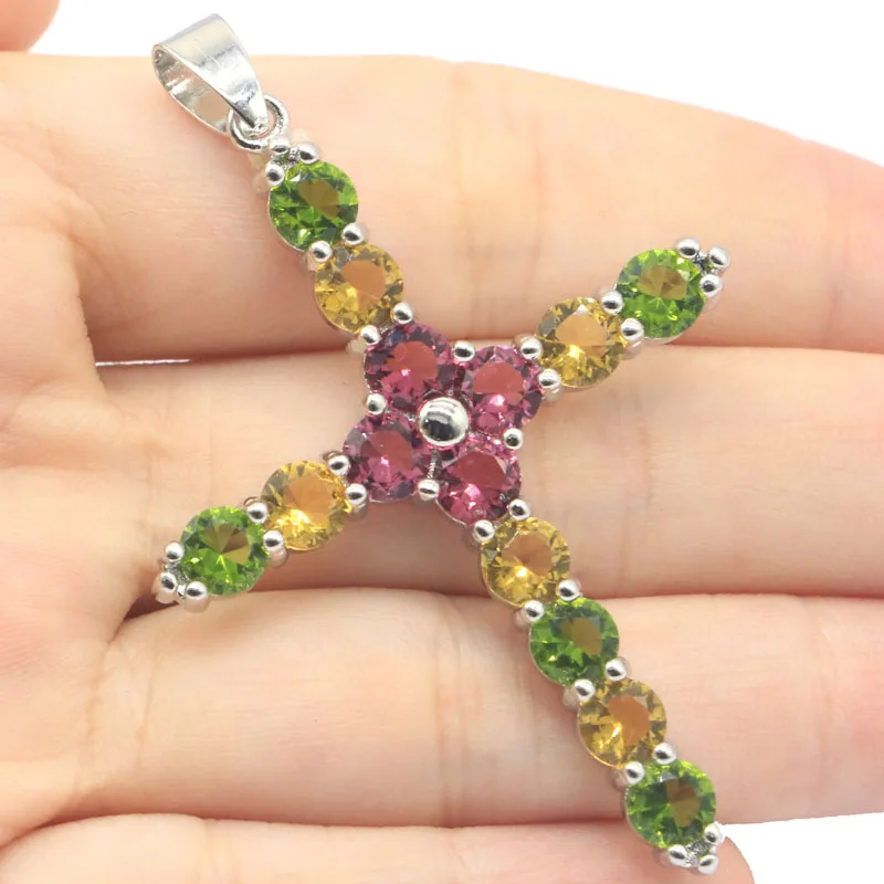 54x38 мм многоцветный крестообразный розовый турмалин Зеленый Перидот Золотой Цитрин Лондон синий топаз подарок для девочек серебряный кулон