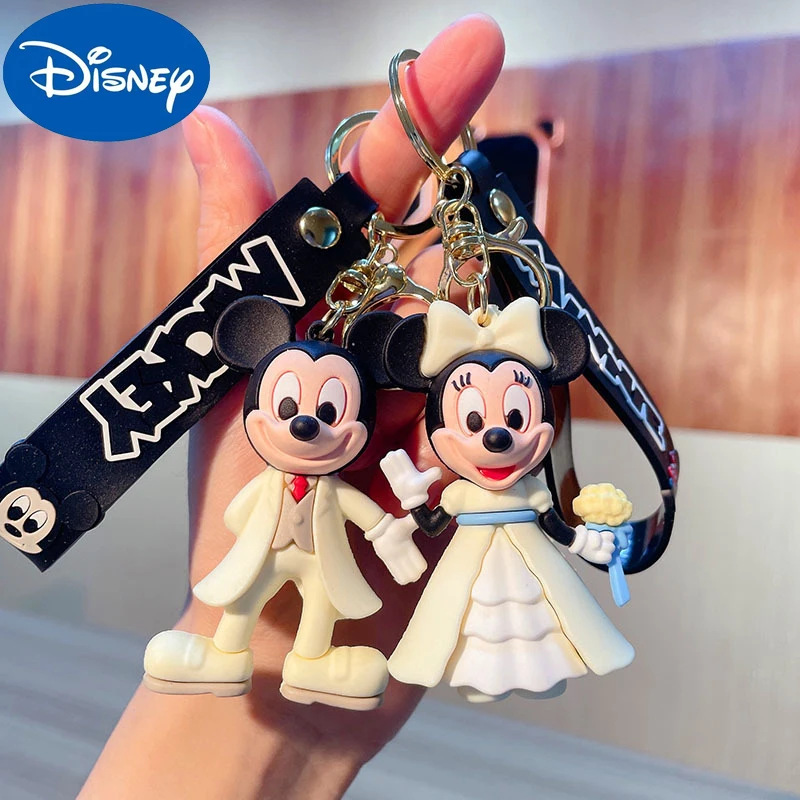

Disney Figure Mickey Minnie Couple Keychain Kawaii Wedding Dress Up Doll Pendent Keyring Bag Ornament Jewelry Anniversary Gifts
