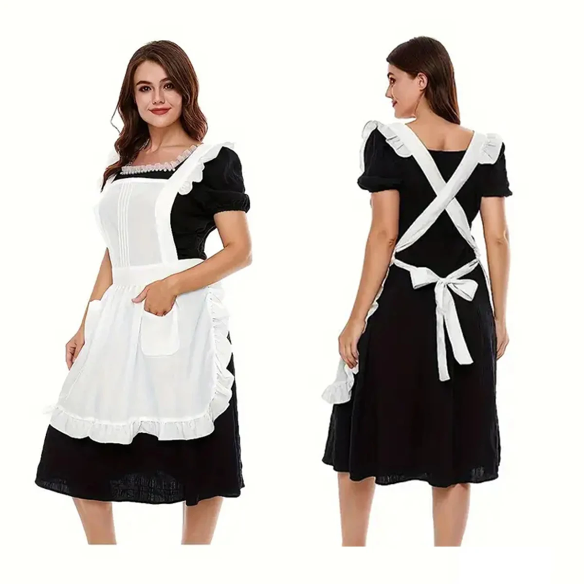 Портативный Белый Фартук Из Полиэстера С Карманами Для Уборки Дома Кухни Выпечки