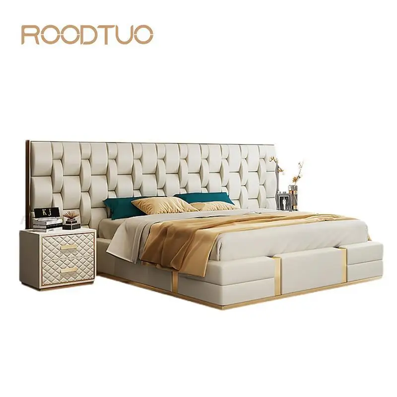 Wood Furniture For Bedroom Storage Bedside Table King Size Bed With Mattress Customizable