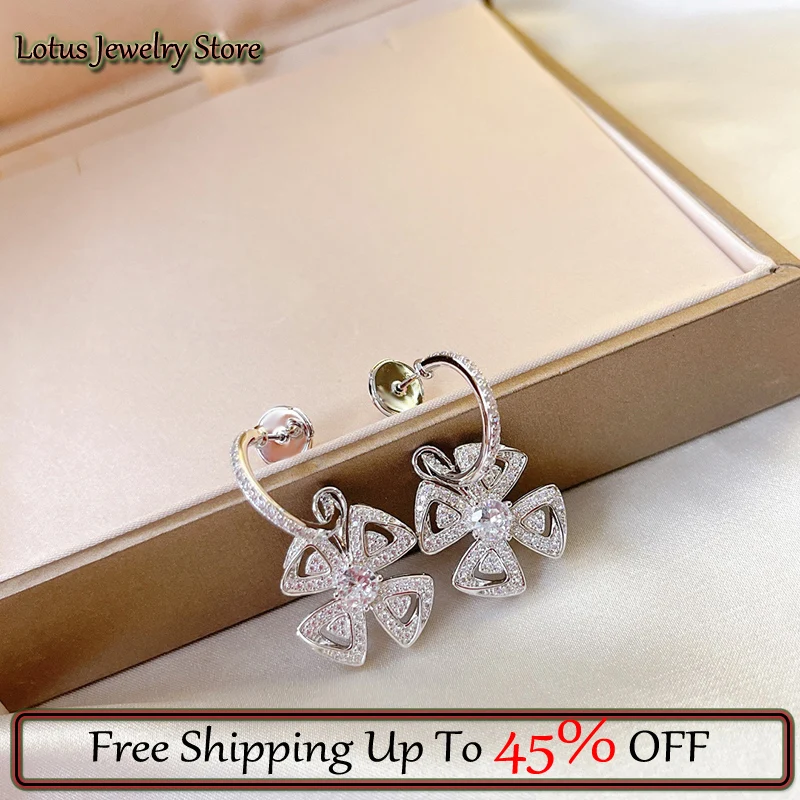 925 Silver Flower Earrings High Quality Fashion Simple Design Four-leaf Clover Women Earrings Luxury Jewelry Valentine Day Gift