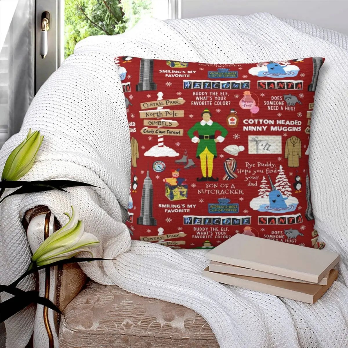 

Christmas Buddy The Elf Collage Pillow Case Cover Decorative Throw Dakimakura Cushions Silk Sofa Bed Living Room Sleeping Home