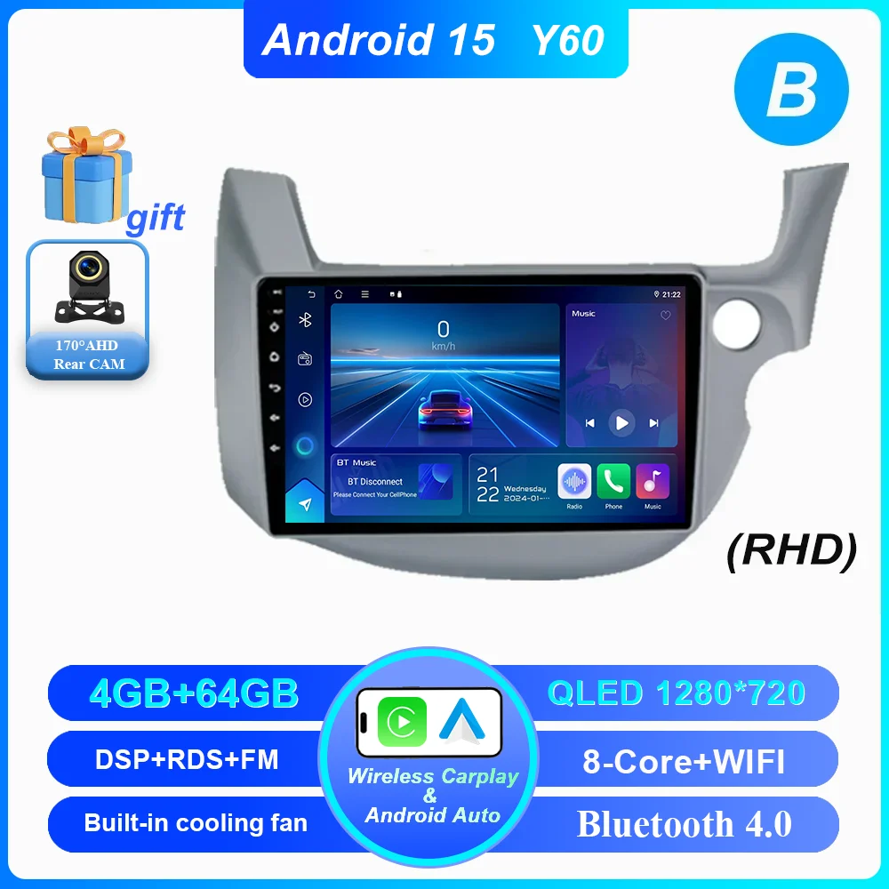

Автомобильный DVD-плеер Android 16 с радио и стереосистемой для HONDA FIT JAZZ 2007-2013, мультимедийный проигрыватель с GPS-навигацией, QLED-экран, без 2DIN