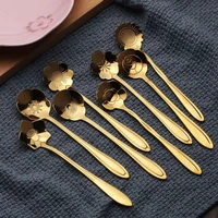 cherry rose shape coffee stiring spoon tableware stainless steel gold plated spoon dessert ice cream spoons kitchen accessories