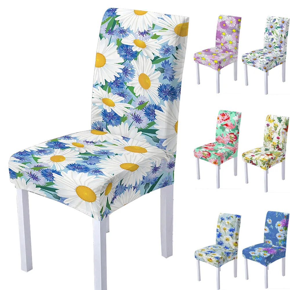 

Daisy Flower Print Spandex Chair Cover for Dining Room Summer Chairs Covers High Back for Living Room Party Wedding Decoration