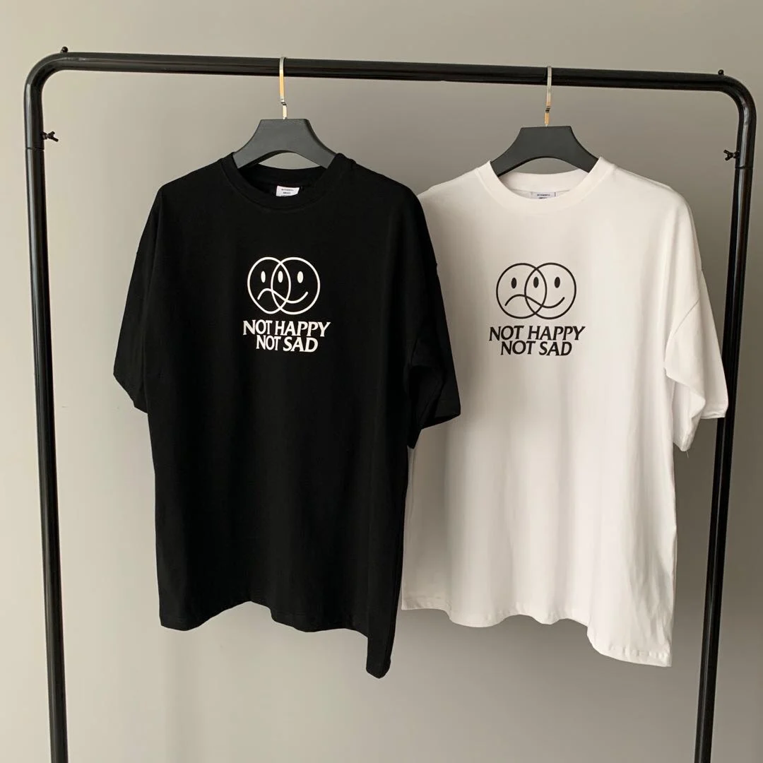 

2021 New Oversized VETEMENTS SHOP NOT HAPPY NOT SAD T-shirt Men Women 1:1 Top Quality VETEMENTS T-shirts VTM Tee