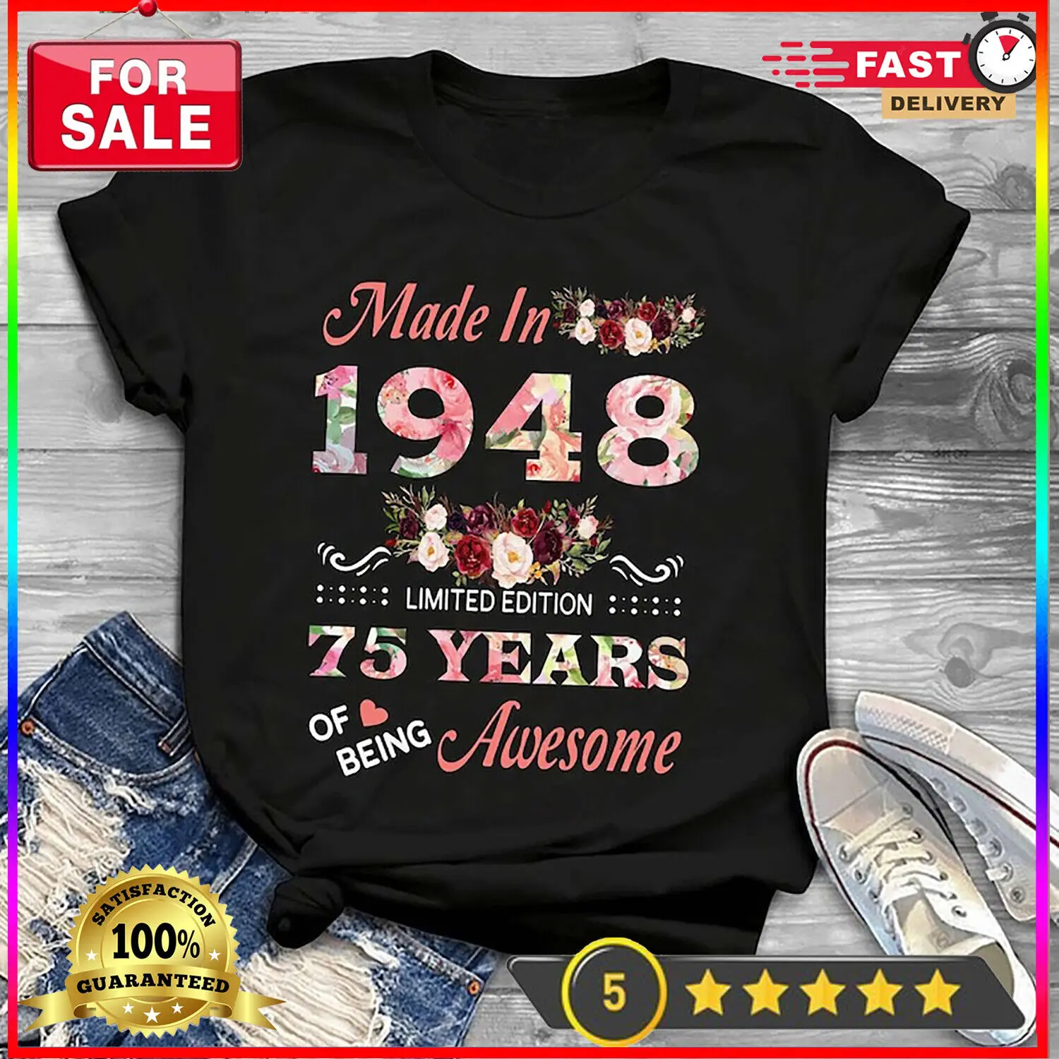 Футболка женская на день рождения 75 лет ограниченного выпуска сделано в 1948 году