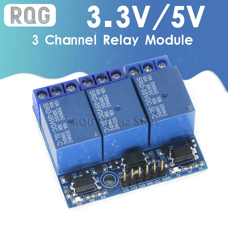 

3.3V 5V 3 Channel Relay Module 5mA With Optocoupler Isolation Compatible Signal