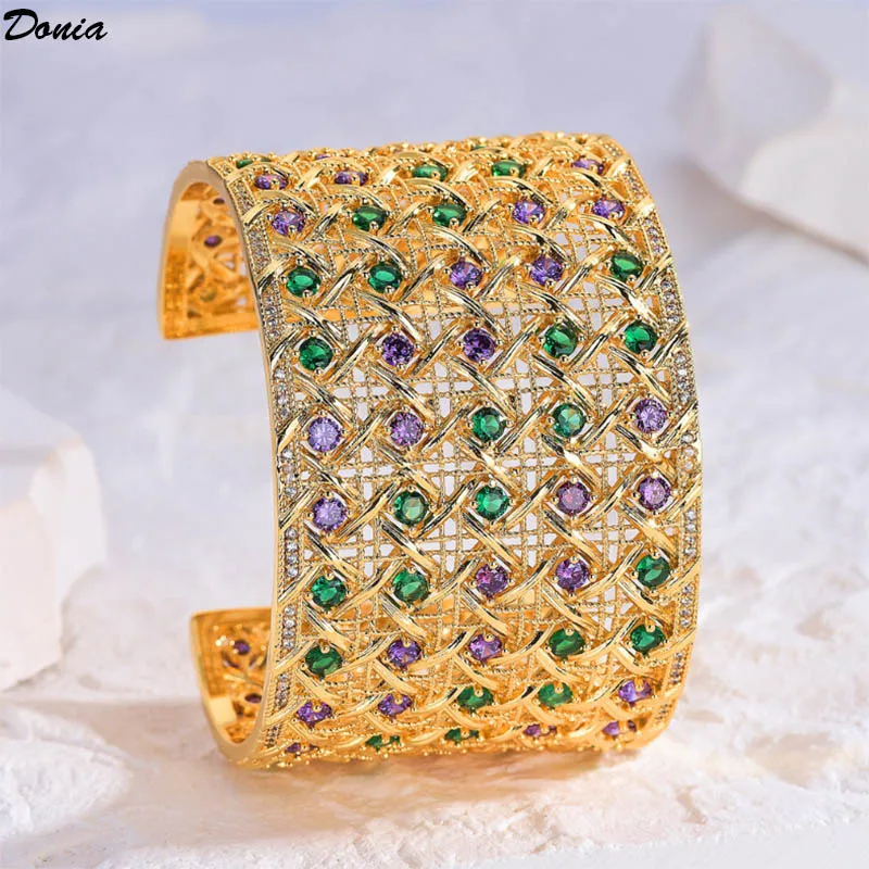 

Donia Jewelry European and American fashion luxury wide plate retro tri-color bracelet women inlaid AAA zircon bracelet jewelry