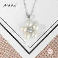 meibapjfashion real natural pearl personality flower pendant necklace 925 sterling silver pendant necklace party jewelry