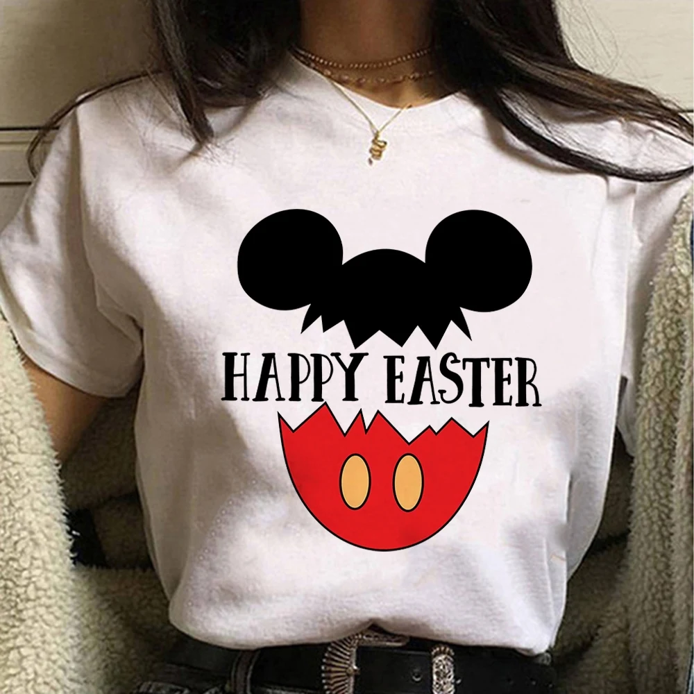 

Disney Mickey Easter Egg Print Women T shirts European American Fashion Festival Clothes Cute Top For Girl